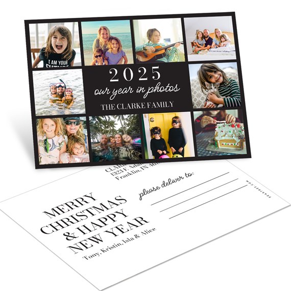 collage postcard with photo placeholders, customizable text area