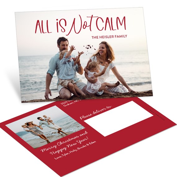 postcard with family beach scene and holiday text