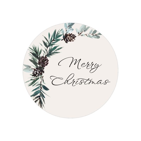 circular envelope seal with evergreen leaves and pine cones