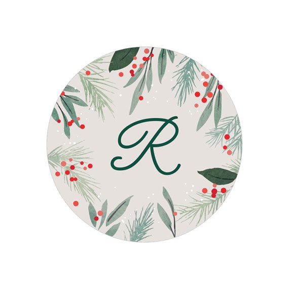 floral envelope seal with letter R and greenery design