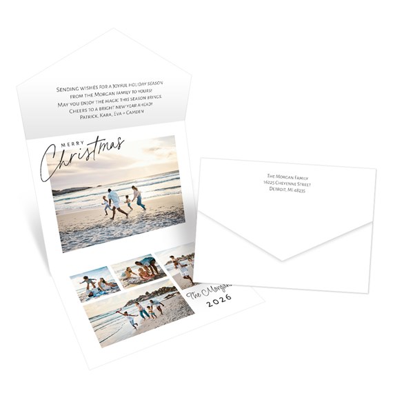 minimalist christmas card with photo placeholders and customizable text area