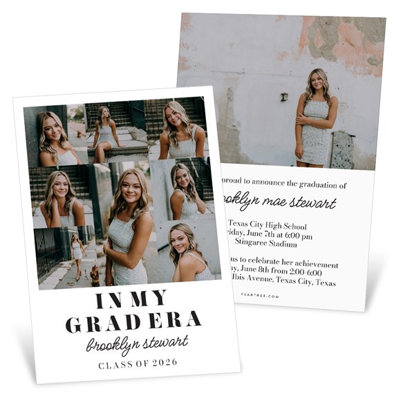 graduation announcement with photo collage and event details