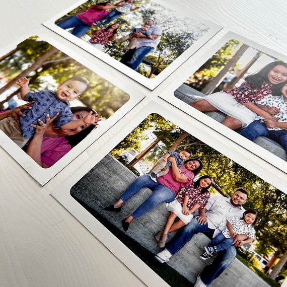 set of 4 photo magnets with rounded corners and white border
