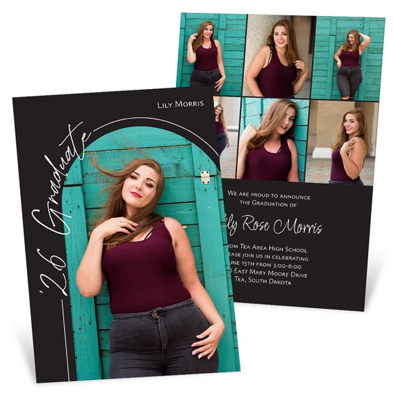 graduation invitation with photo placeholders and script text