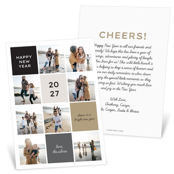 New Year card with photo placeholders and text