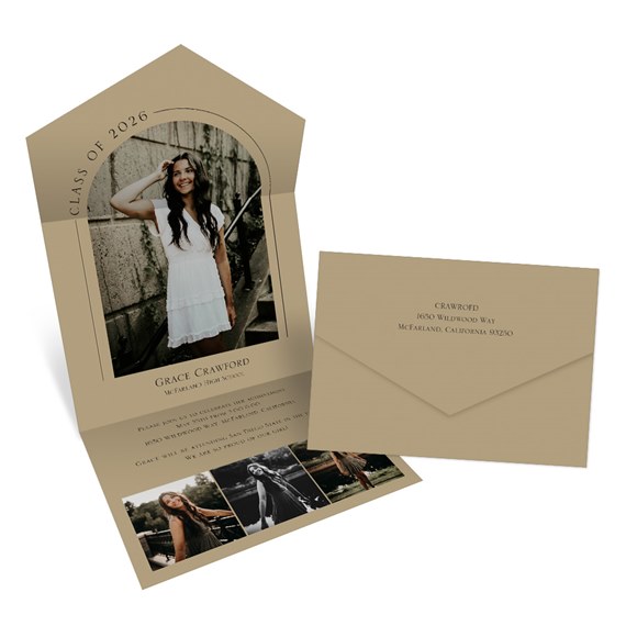 graduation invitation with photo placeholders and matching envelope