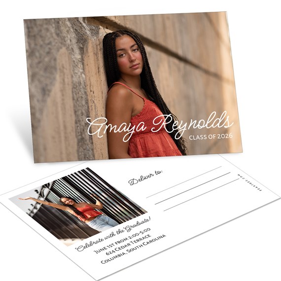 postcard with photo placeholder and decorative text