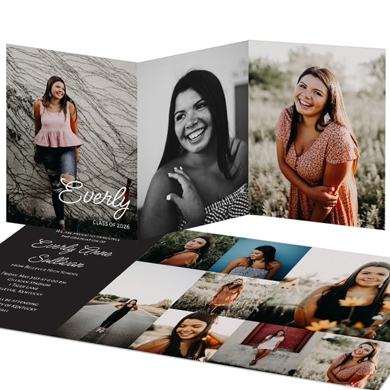 graduation party invitation with photo placeholders and black background
