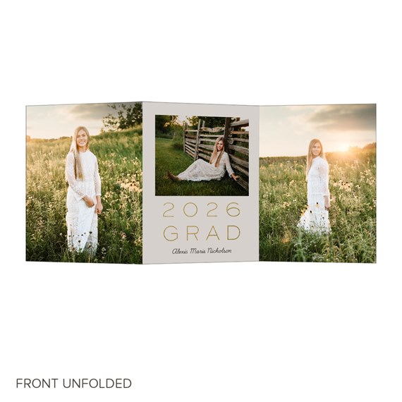 graduation invitation with photo area and gold text