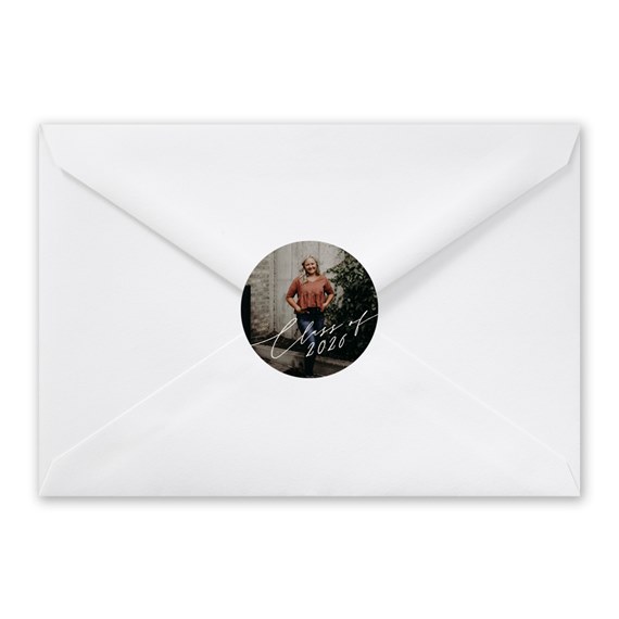 white envelope with photo placeholder and text