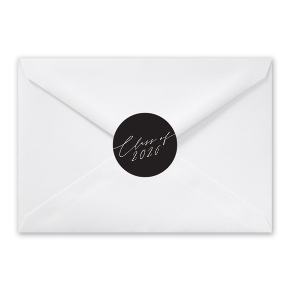 white envelope with black seal and text