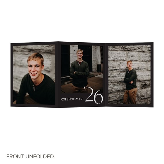 tri-fold graduation announcement with photo placeholders and printed text