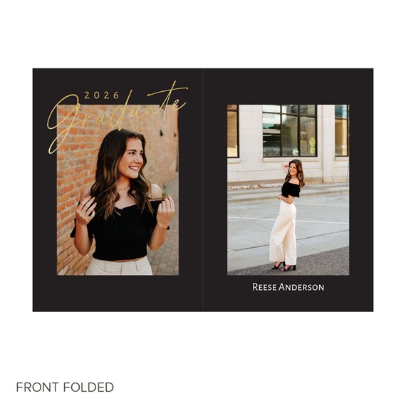 graduation announcement with photo placeholders and gold text