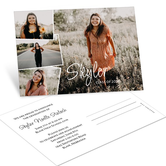 graduation announcement postcard with photo placeholders