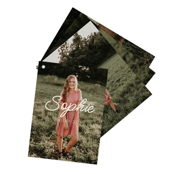photo placeholder, customizable text area for name and class year