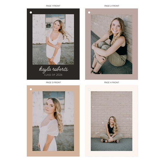 four-page graduation invitation with photo placeholders and decorative text