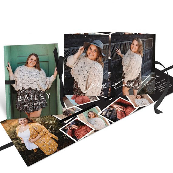 graduation announcement with photo frames and customizable text area