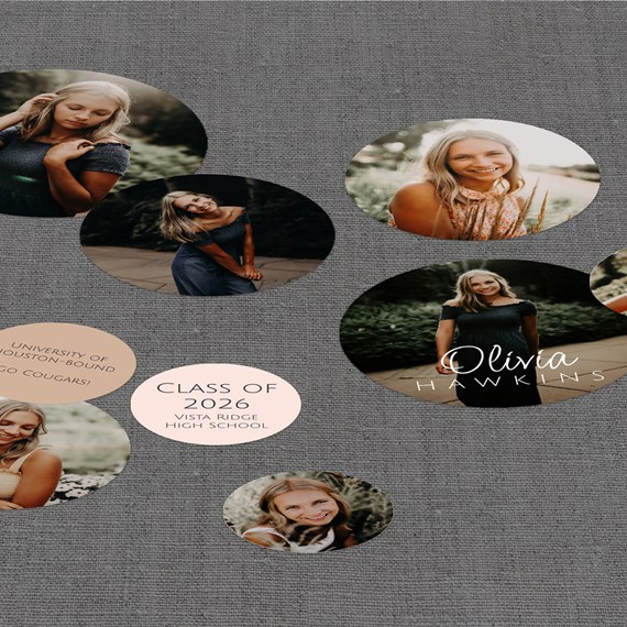 circular photo placeholders, text area