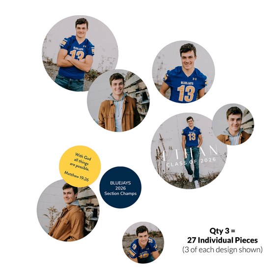 photo placeholders with text elements and circular designs
