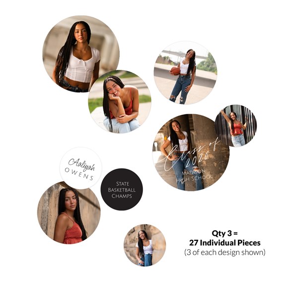 circular photo placeholders with text elements