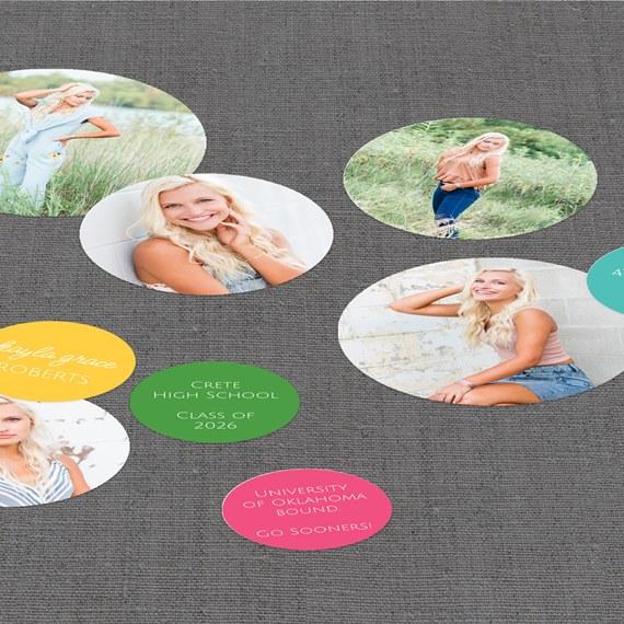 photo placeholders with colorful text areas
