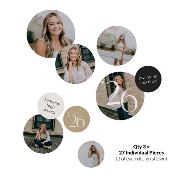 collage of circular photo placeholders with text elements