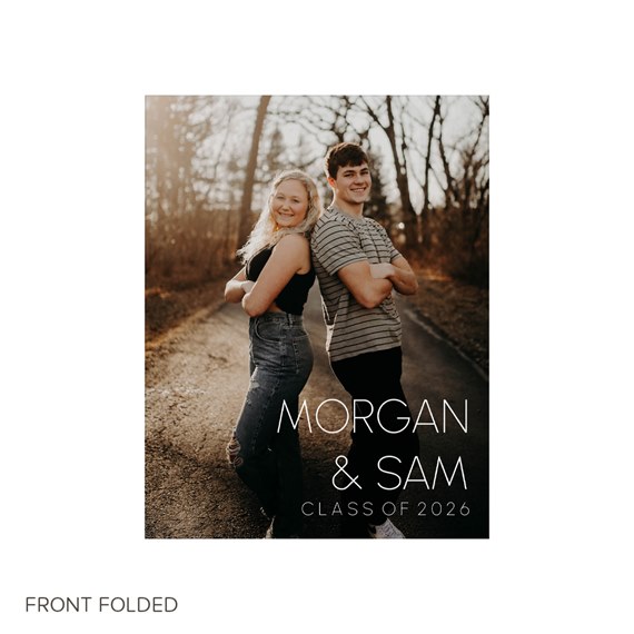 photo placeholder with rounded corner frame, text area for names and graduation year