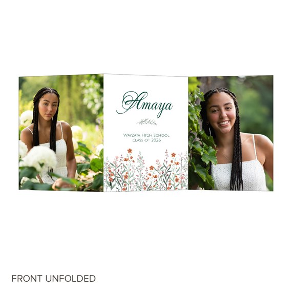 graduation announcement with floral design and photo area