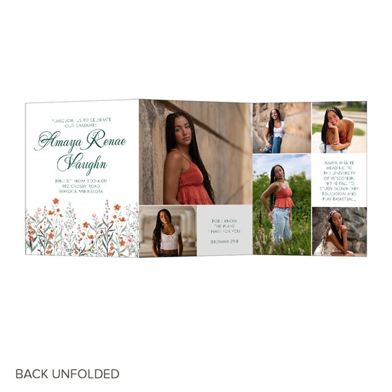 floral graduation announcement with photo placeholders