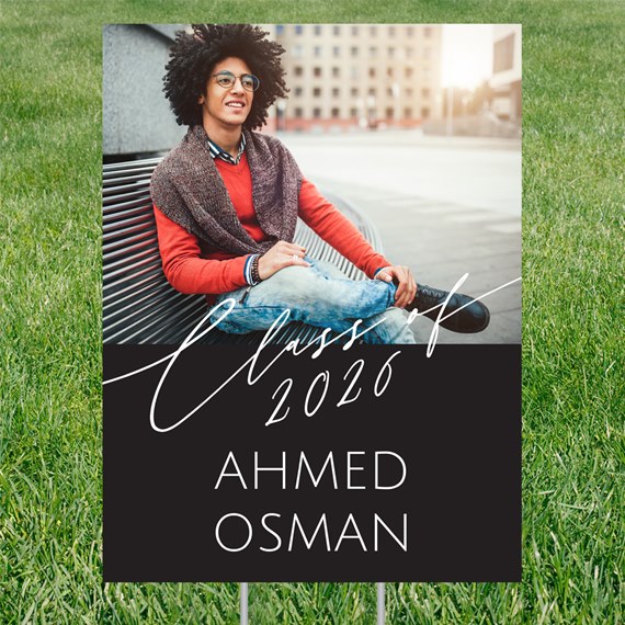 graduation yard sign with photo placeholder and text