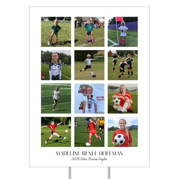 soccer photo collage yard sign with customizable text area