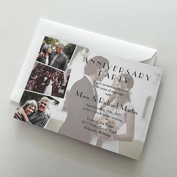 anniversary invitation with photo placeholders and printed text