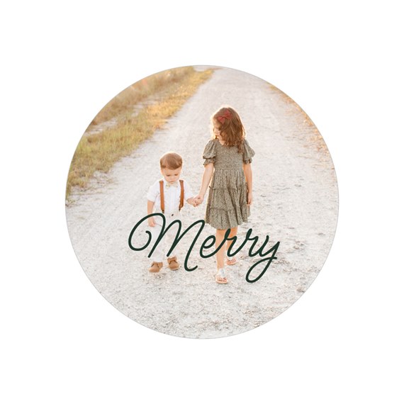 circular envelope seal with merry text and photo area