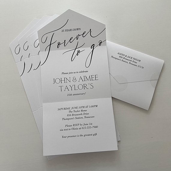 anniversary invitation card with photo area and envelope