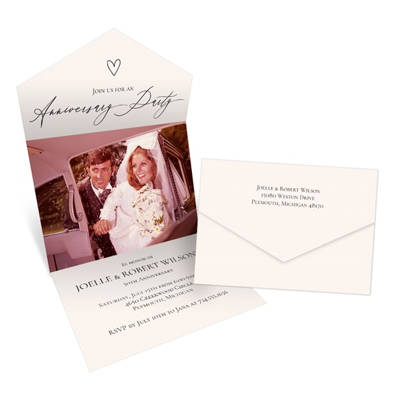 anniversary invitation with photo area and envelope