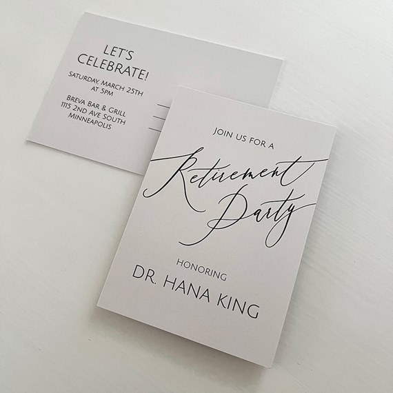 retirement party postcard invitation with customizable text area