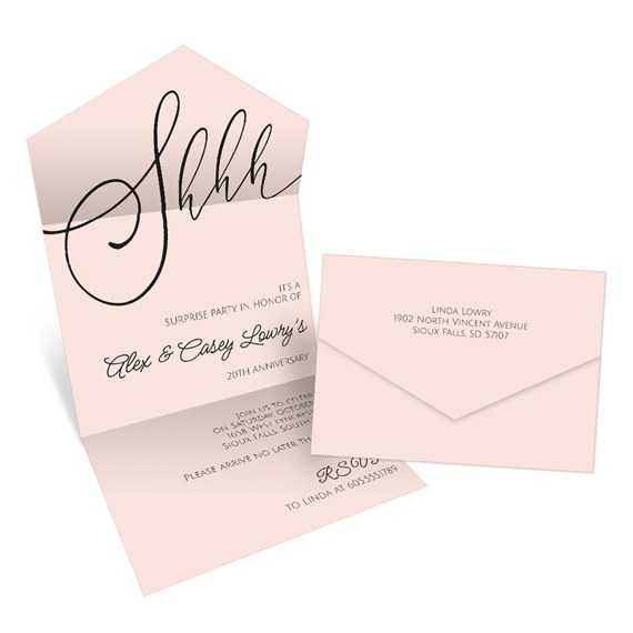 light pink anniversary invitation and envelope