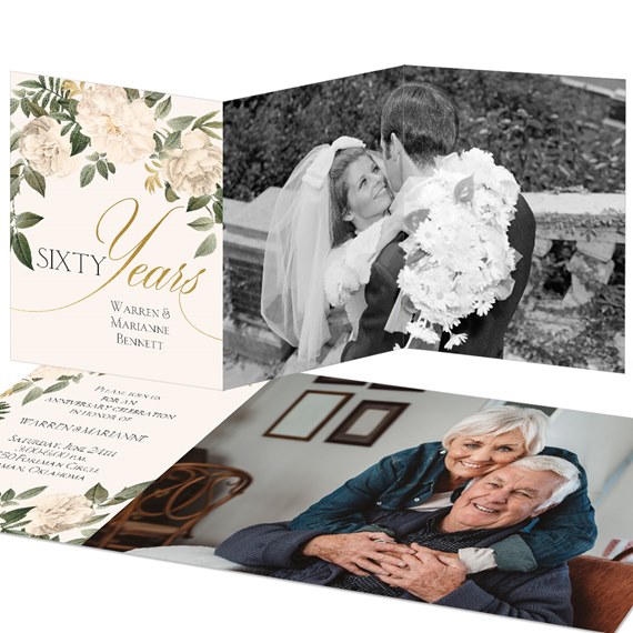 vintage floral anniversary invitation with photo placeholders