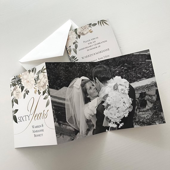 floral anniversary invitation with photo placeholder