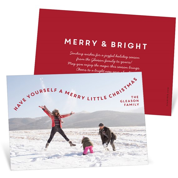 photo area with curved text 'HAVE YOURSELF A MERRY LITTLE CHRISTMAS' and solid red back
