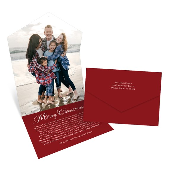 Christmas card with photo area and matching envelope