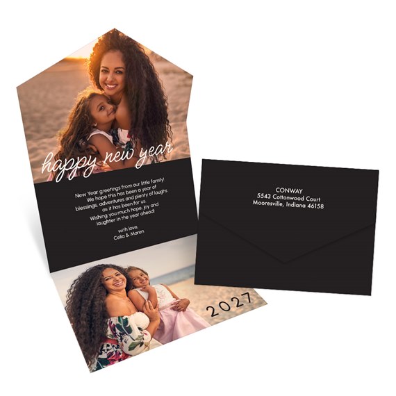 New Year card with photo area and black envelope