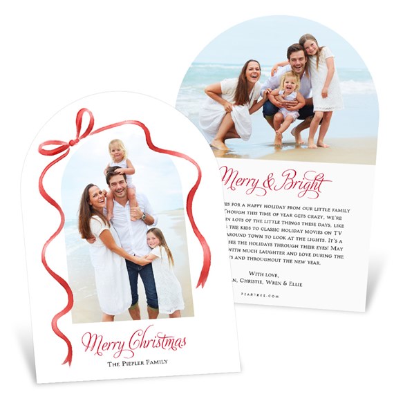Christmas card with photo area and bow design