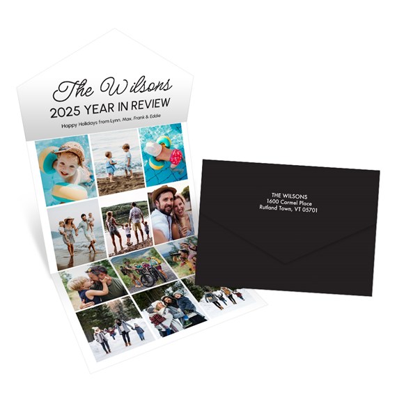 Christmas card with photo placeholders and black envelope