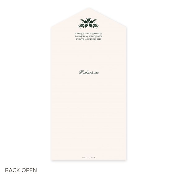 cream card with green leaf motif and deliver to text