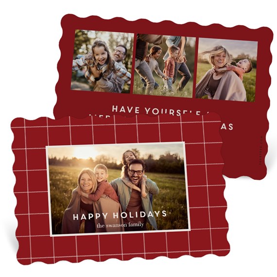 festive plaid Christmas card with photo placeholder