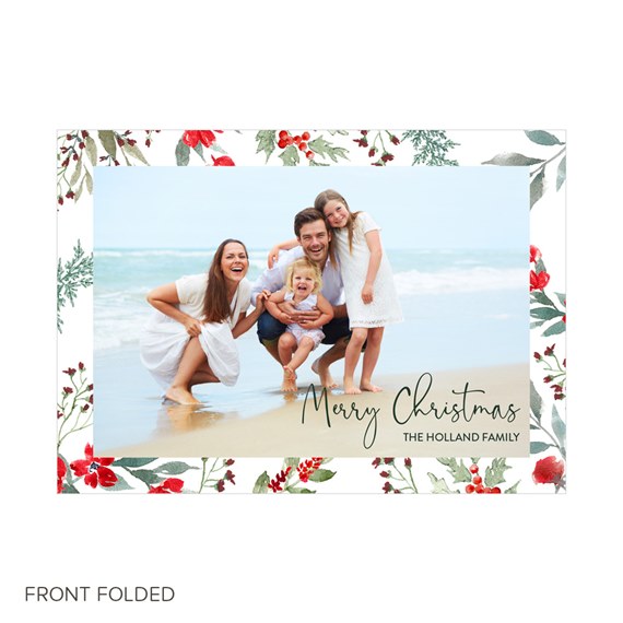 Christmas card with photo placeholder and botanical border