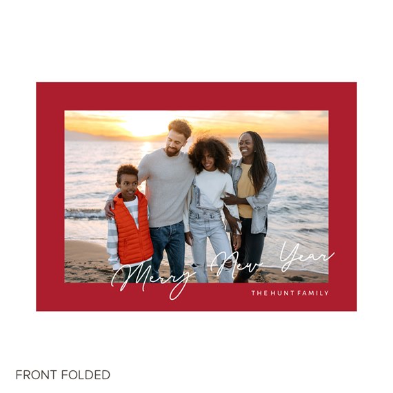 photo placeholder with red border and cursive text