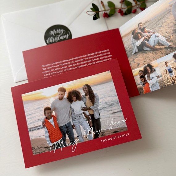 red card with photo area, text placeholder