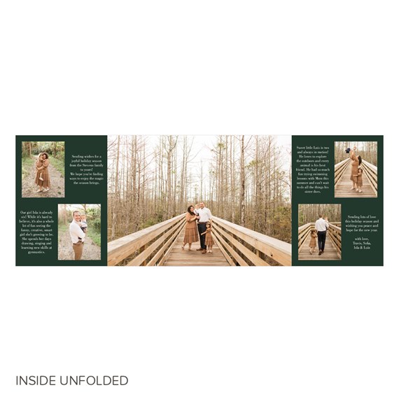 split-type Christmas card with photo areas and text